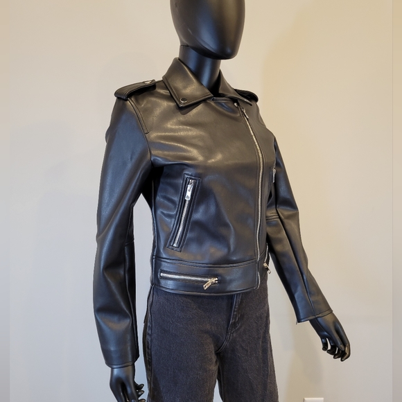 Zara Jackets & Blazers - Faux leather biker jacket with overlapping lapel, women, xs, no belt